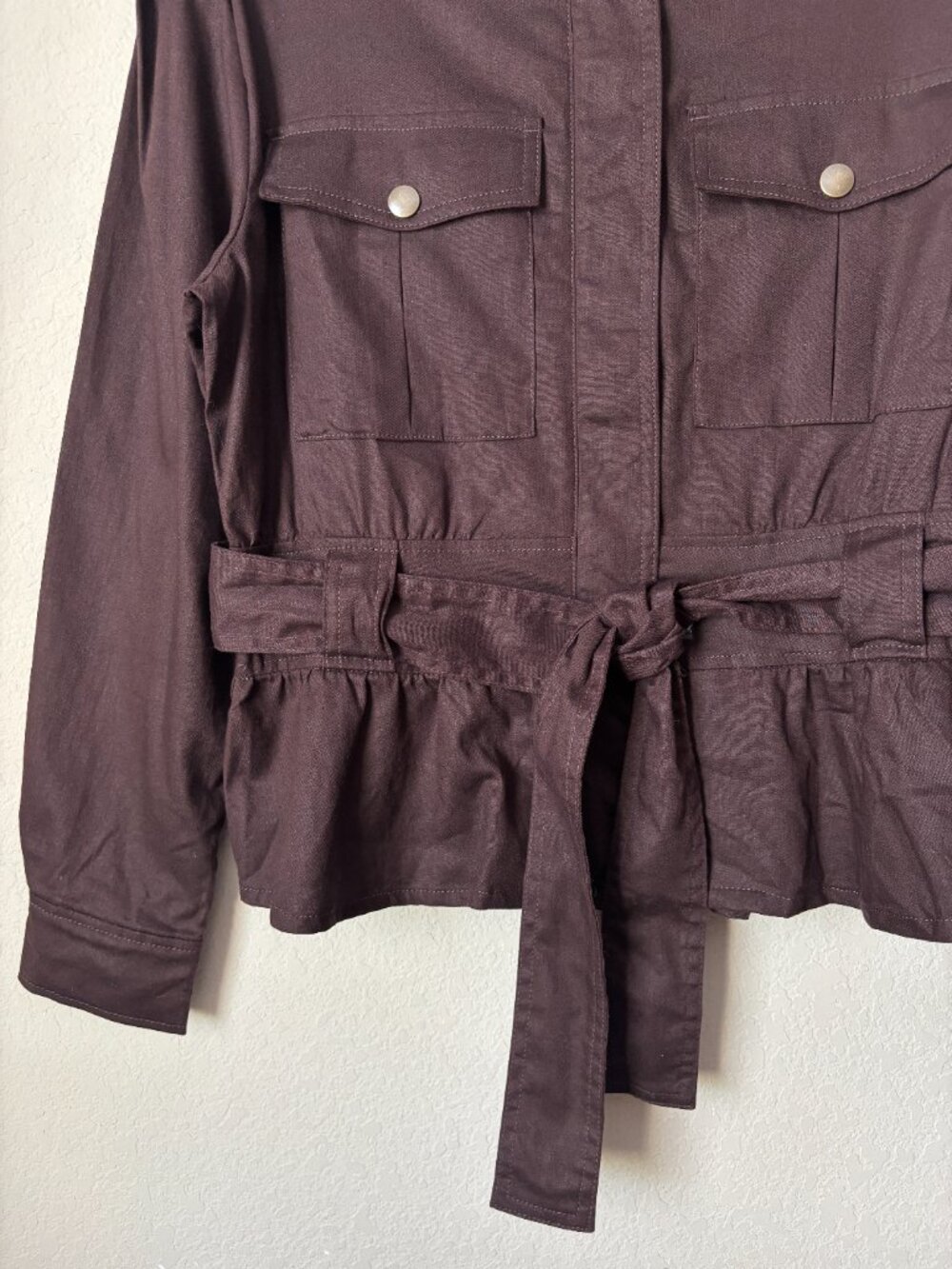 Banana Republic NEW Linen Aviator Tie Waist Jacket in Bark M Tall - Picture 4 of 10